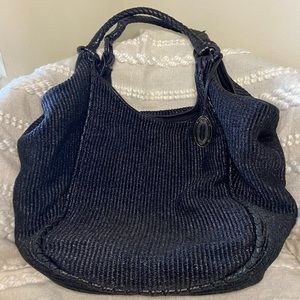 Elie Tahari Black Woven Raffia Hobo Shoulder Tote Bag EUC